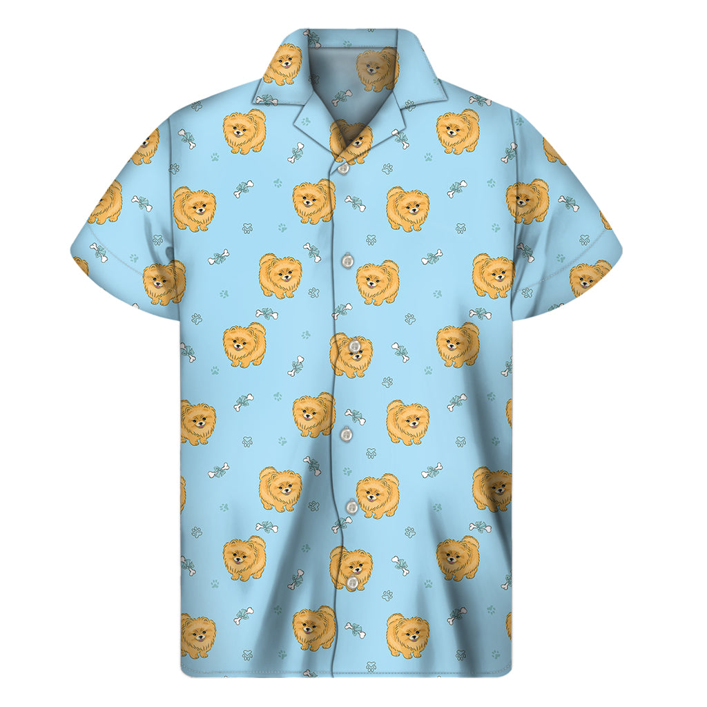 Cartoon Pomeranian Pattern Print Men's Short Sleeve Shirt