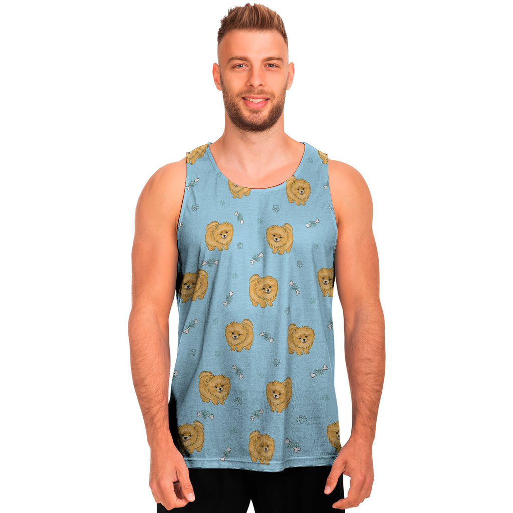 Cartoon Pomeranian Pattern Print Men's Tank Top