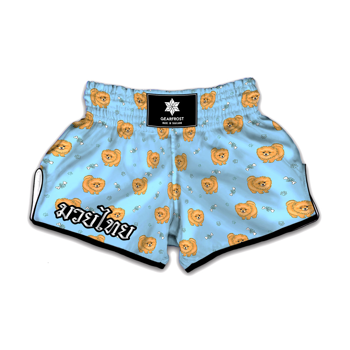 Cartoon Pomeranian Pattern Print Muay Thai Boxing Shorts