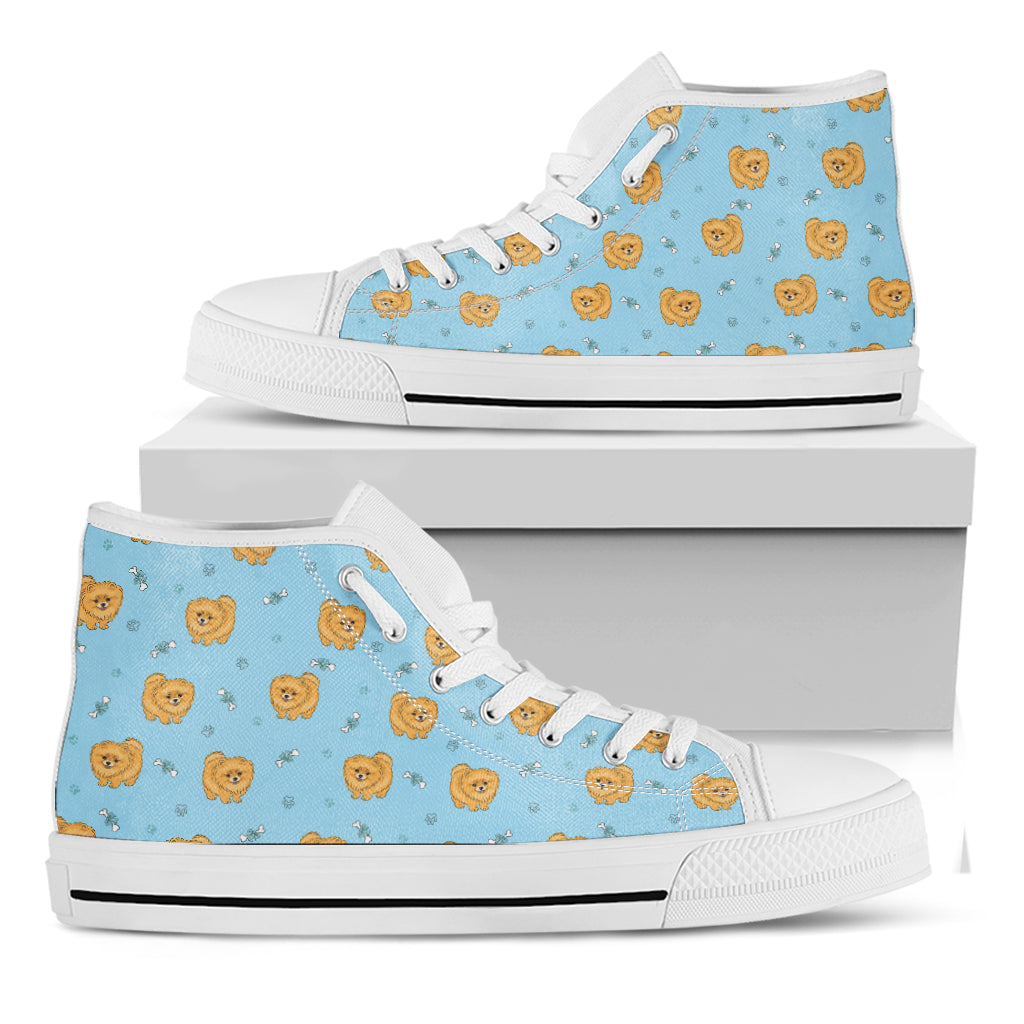 Cartoon Pomeranian Pattern Print White High Top Shoes