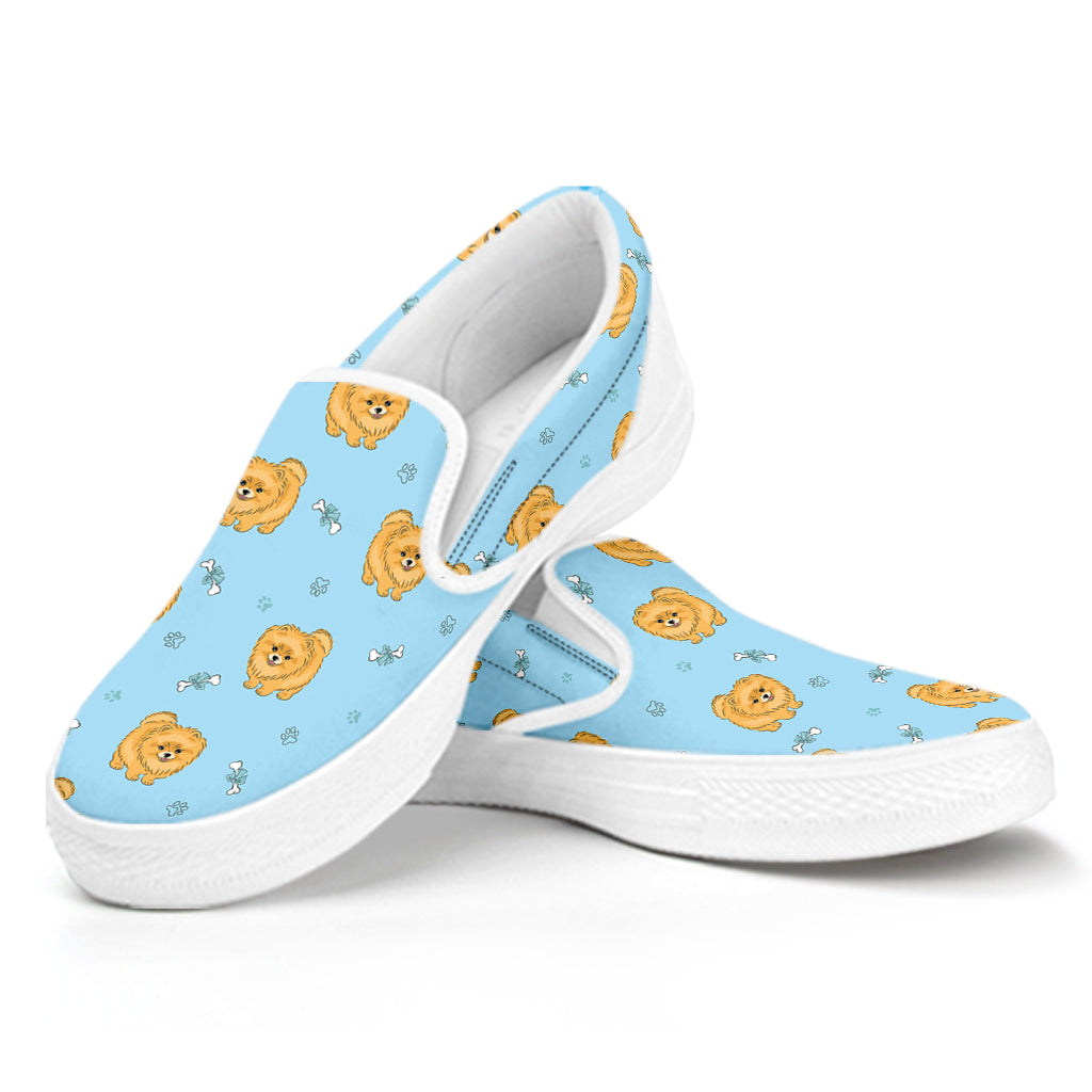 Cartoon Pomeranian Pattern Print White Slip On Shoes