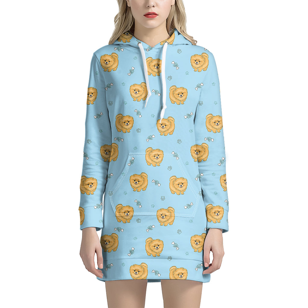 Cartoon Pomeranian Pattern Print Women's Pullover Hoodie Dress