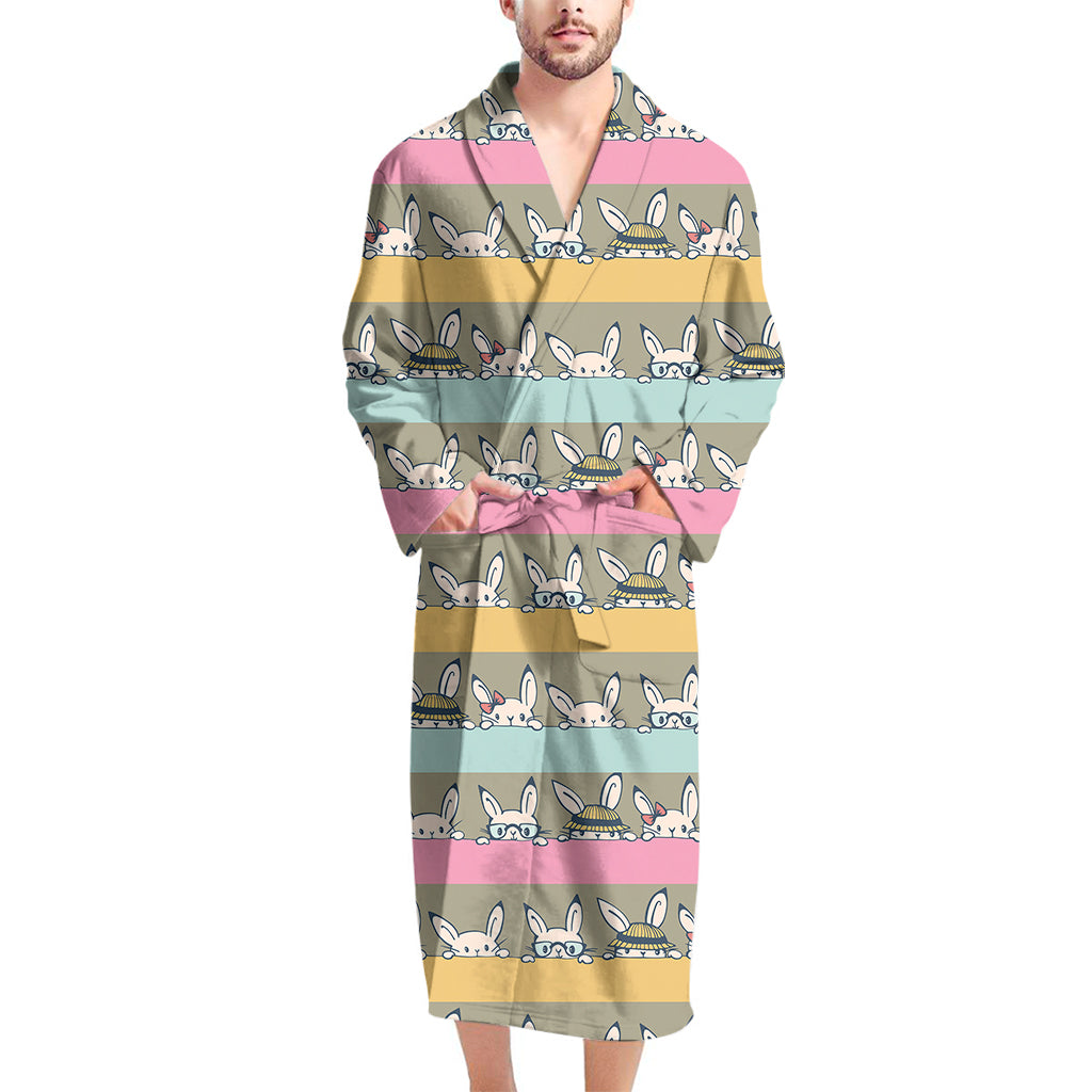 Cartoon Rabbit Pattern Print Men's Bathrobe