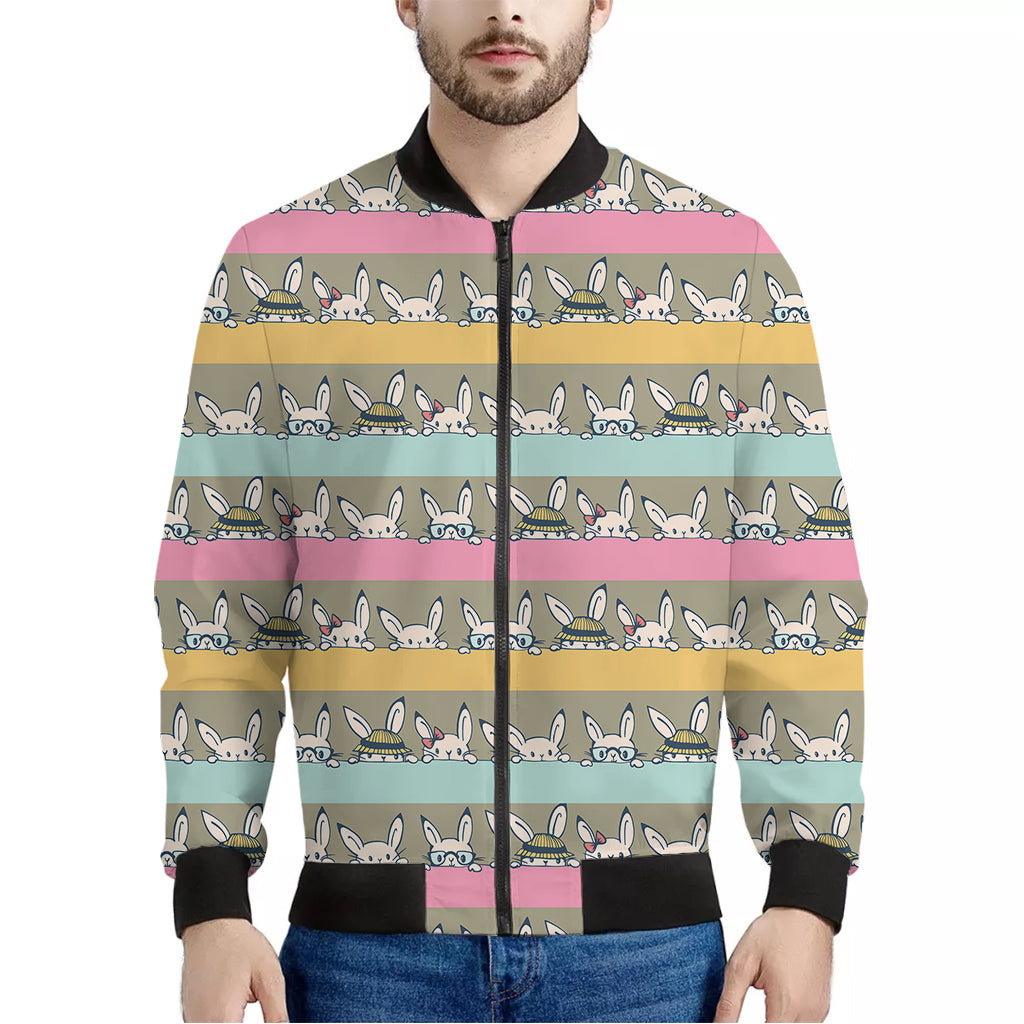 Cartoon Rabbit Pattern Print Men's Bomber Jacket