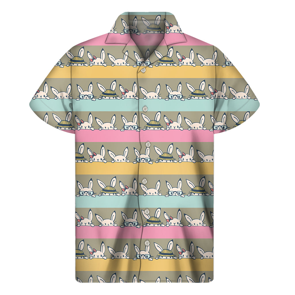 Cartoon Rabbit Pattern Print Men's Short Sleeve Shirt