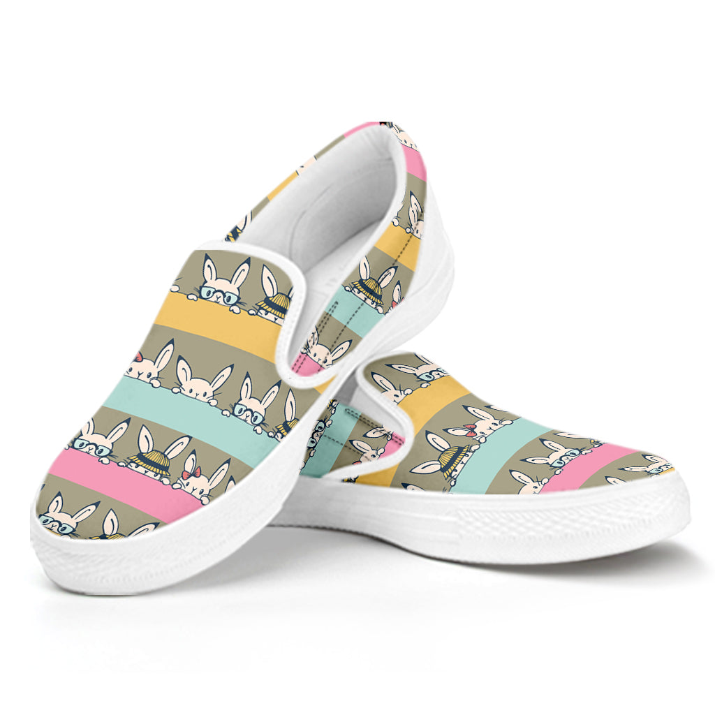 Cartoon Rabbit Pattern Print White Slip On Shoes