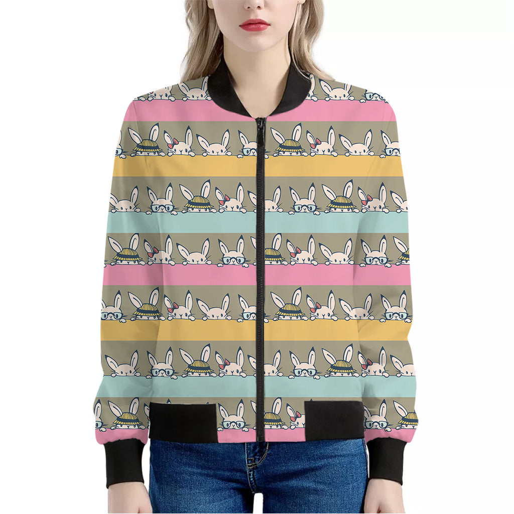 Cartoon Rabbit Pattern Print Women's Bomber Jacket