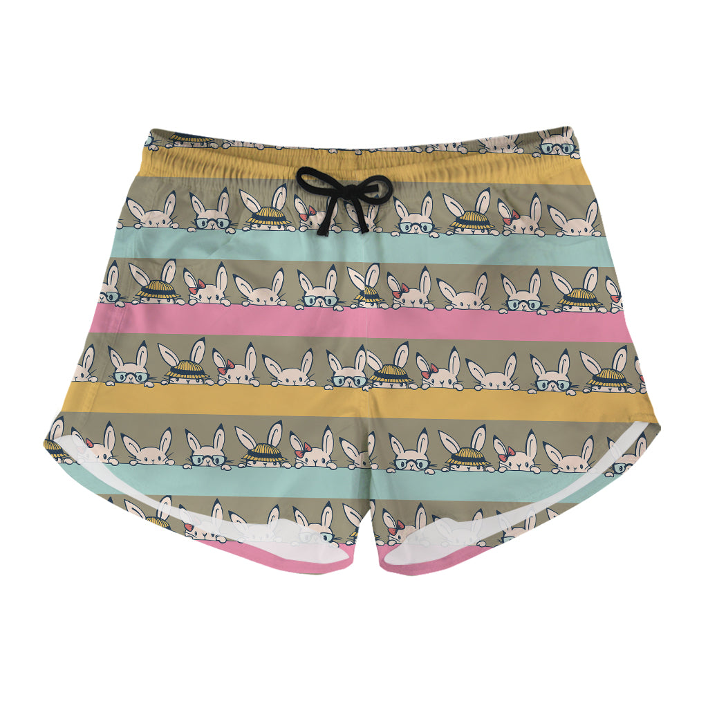 Cartoon Rabbit Pattern Print Women's Shorts