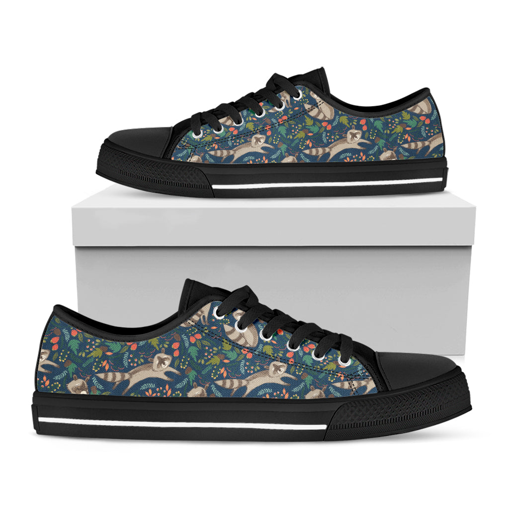 Cartoon Raccoon Pattern Print Black Low Top Shoes