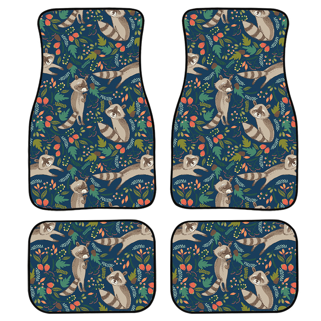 Cartoon Raccoon Pattern Print Front and Back Car Floor Mats