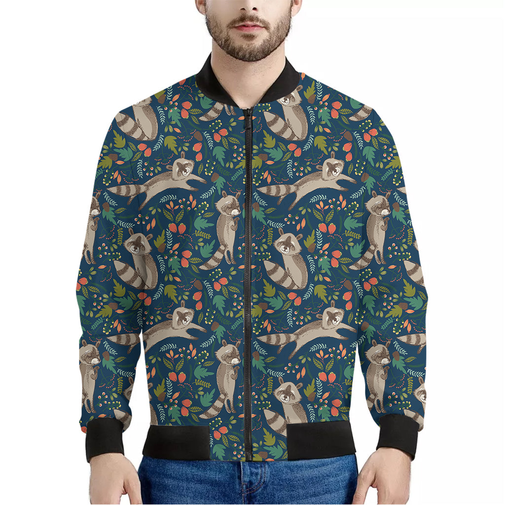 Cartoon Raccoon Pattern Print Men's Bomber Jacket