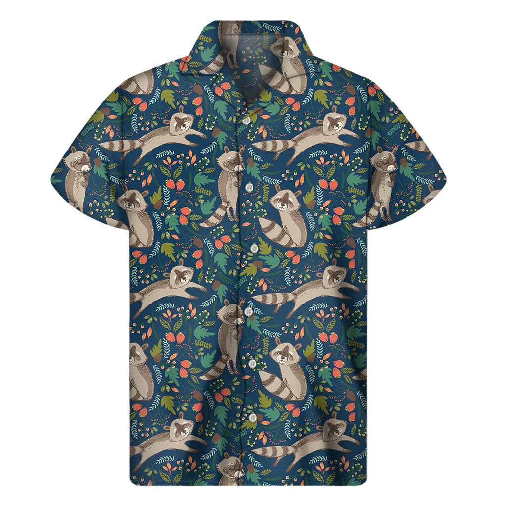 Cartoon Raccoon Pattern Print Men's Short Sleeve Shirt