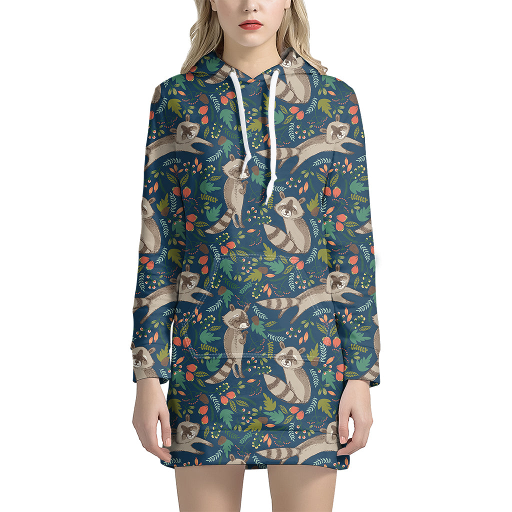 Cartoon Raccoon Pattern Print Women's Pullover Hoodie Dress