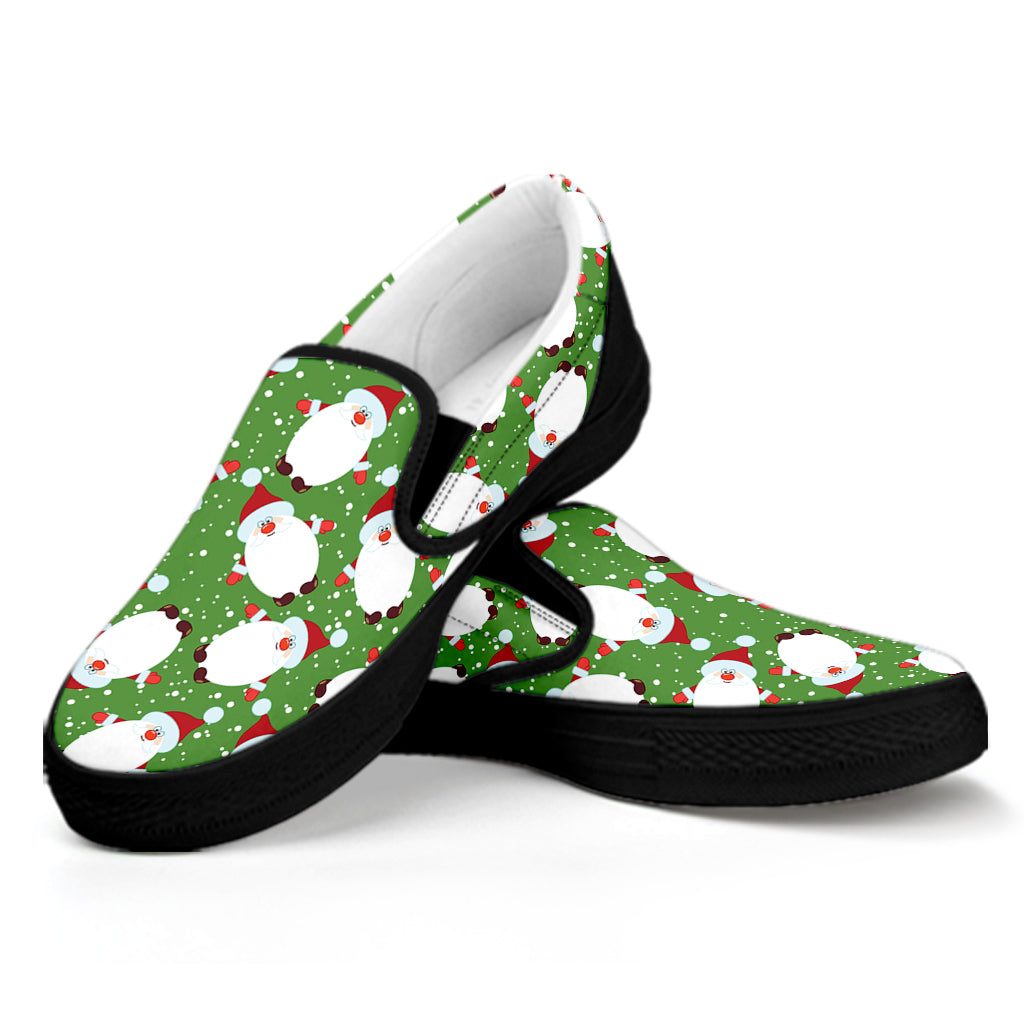 Cartoon Santa Claus Pattern Print Black Slip On Shoes