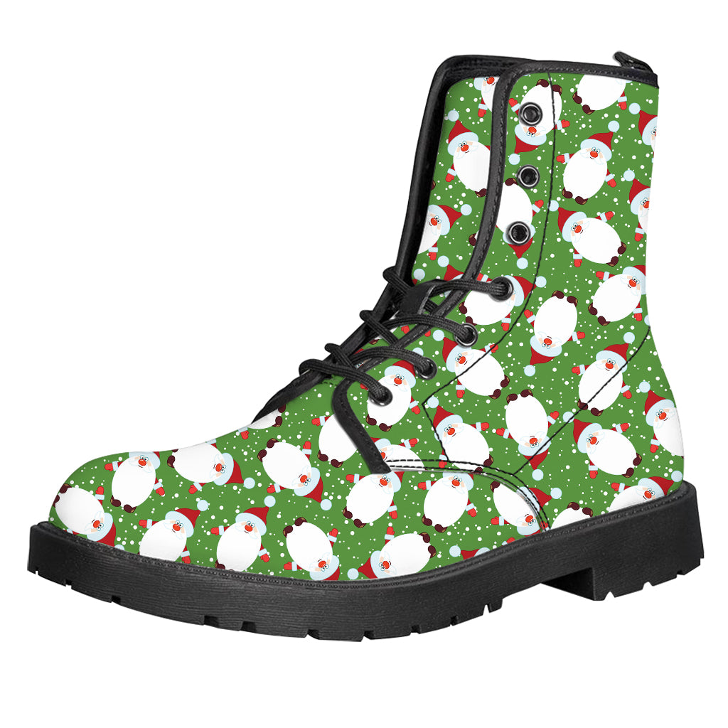 Cartoon Santa Claus Pattern Print Leather Boots