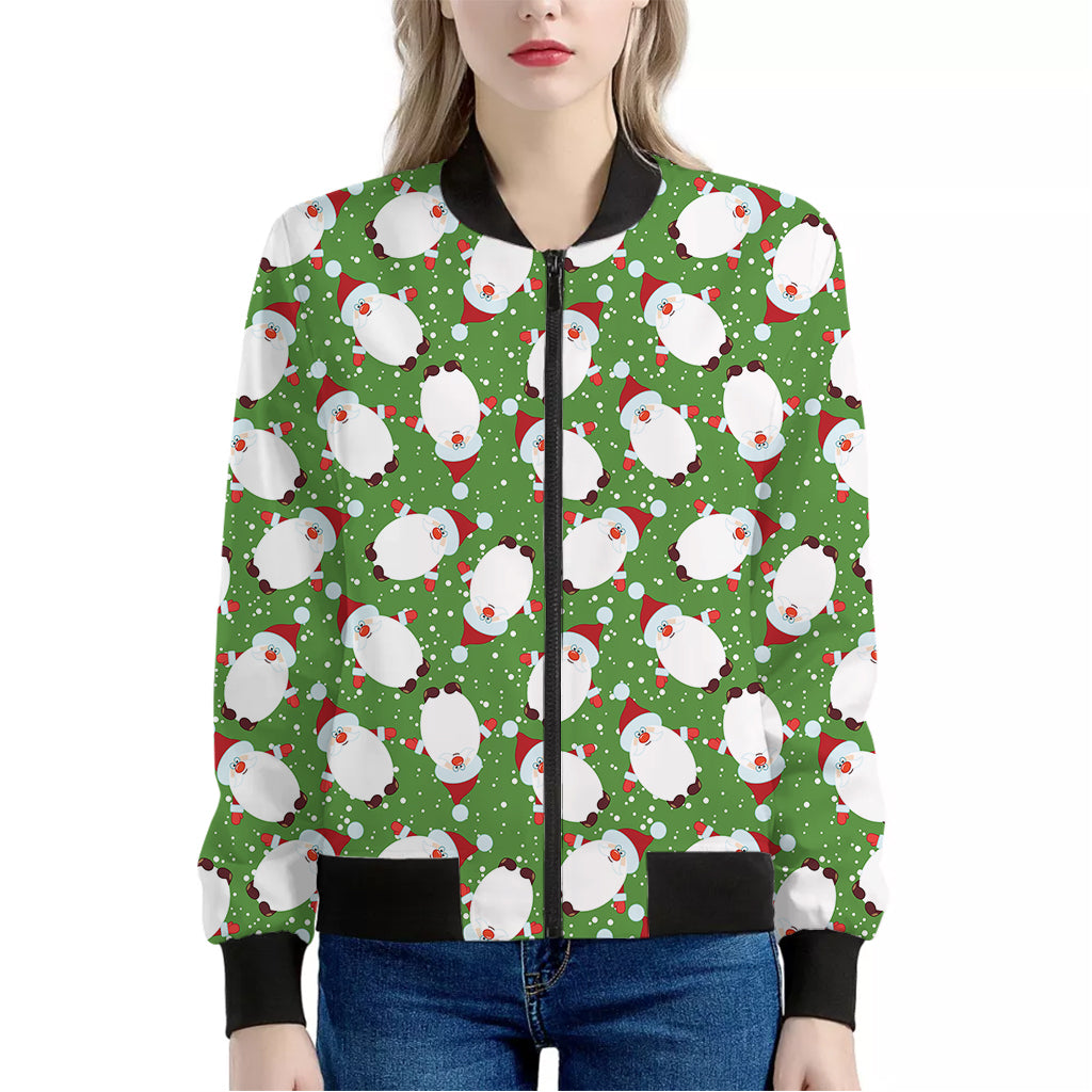 Cartoon Santa Claus Pattern Print Women's Bomber Jacket