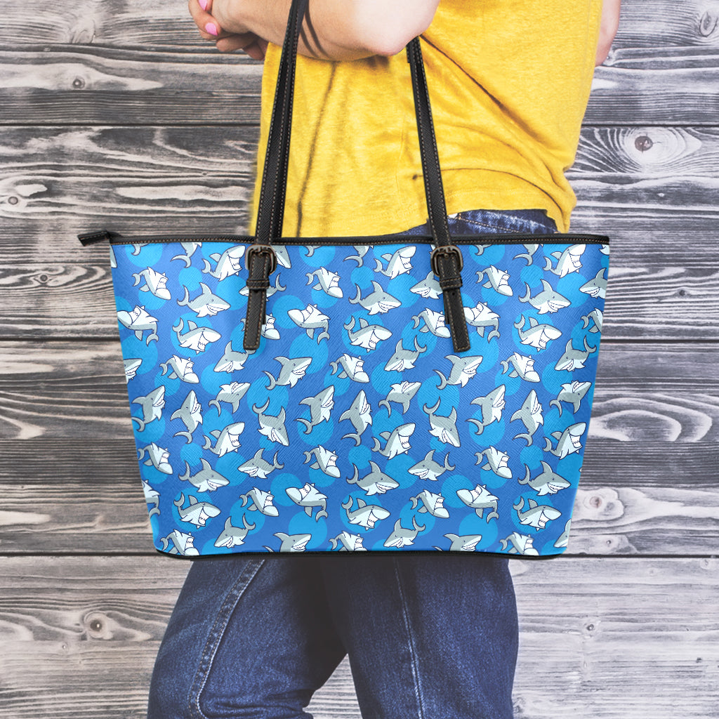 Cartoon Shark Pattern Print Leather Tote Bag