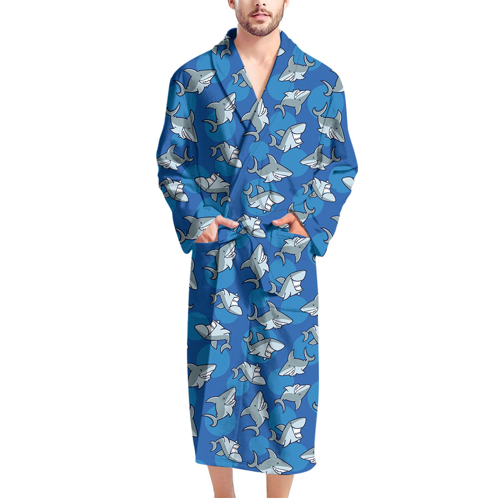 Cartoon Shark Pattern Print Men's Bathrobe