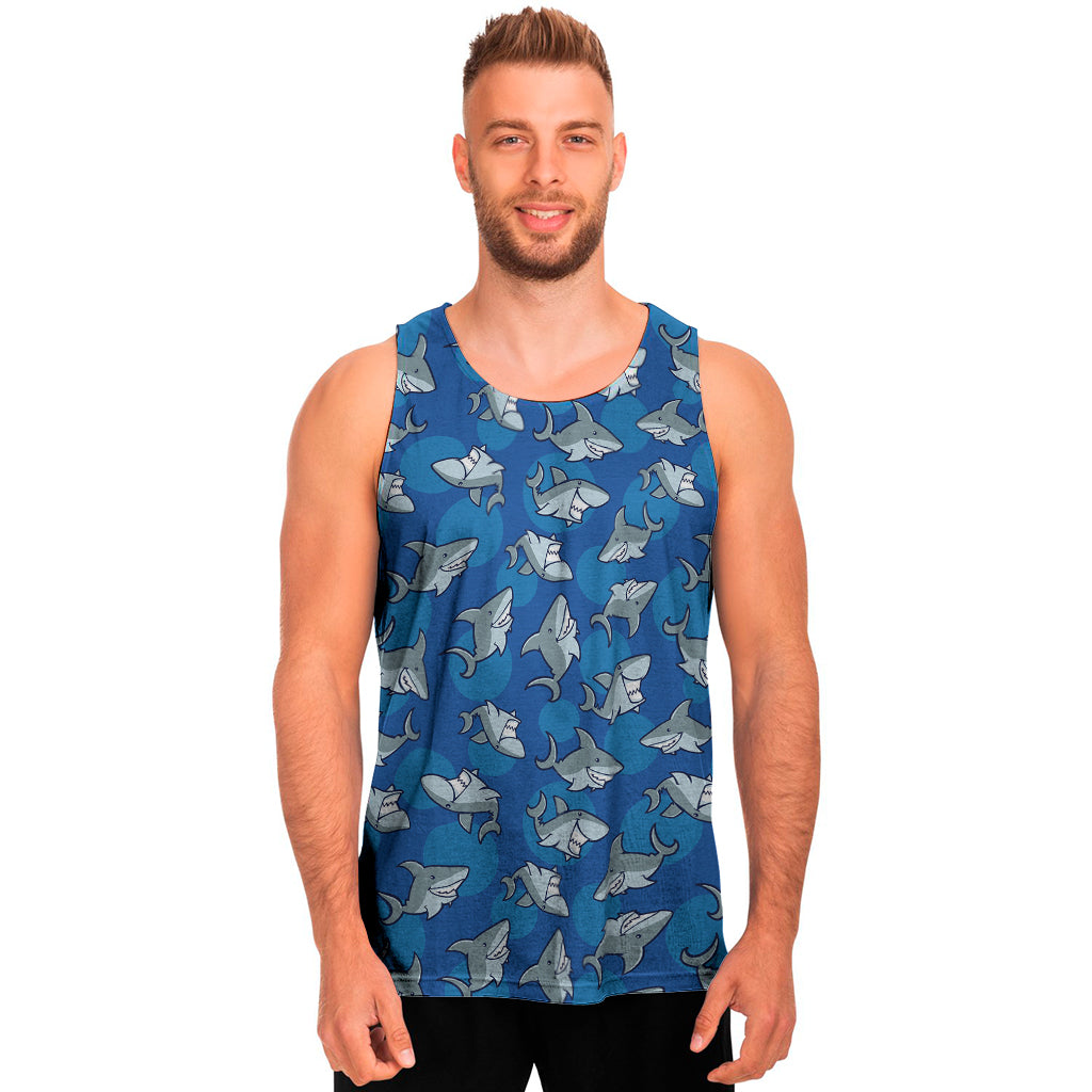 Cartoon Shark Pattern Print Men's Tank Top