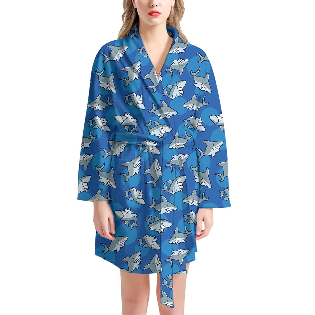 Cartoon Shark Pattern Print Women's Bathrobe