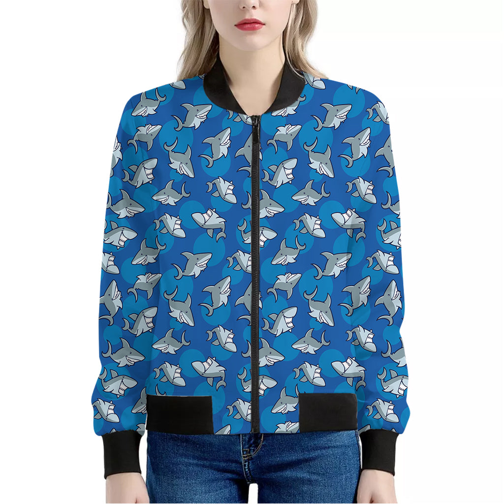 Cartoon Shark Pattern Print Women's Bomber Jacket