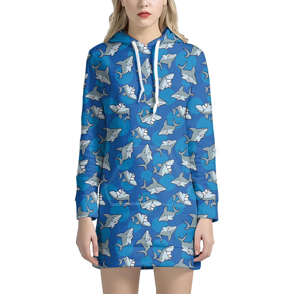 Cartoon Shark Pattern Print Women's Pullover Hoodie Dress