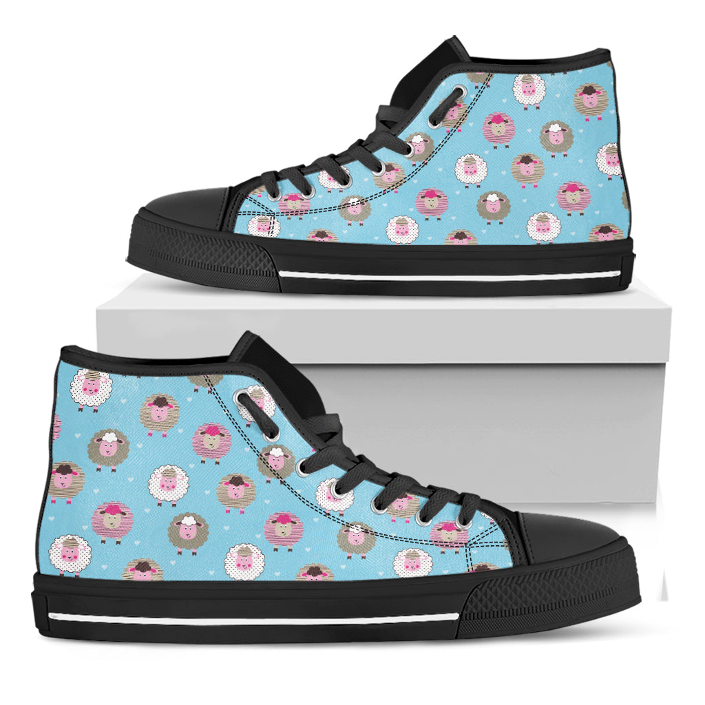 Cartoon Sheep Pattern Print Black High Top Shoes