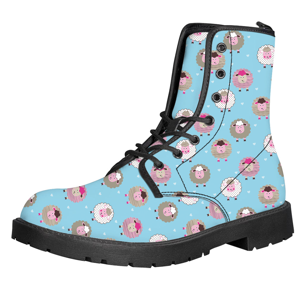 Cartoon Sheep Pattern Print Leather Boots