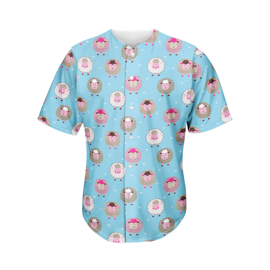 Cartoon Sheep Pattern Print Men's Baseball Jersey