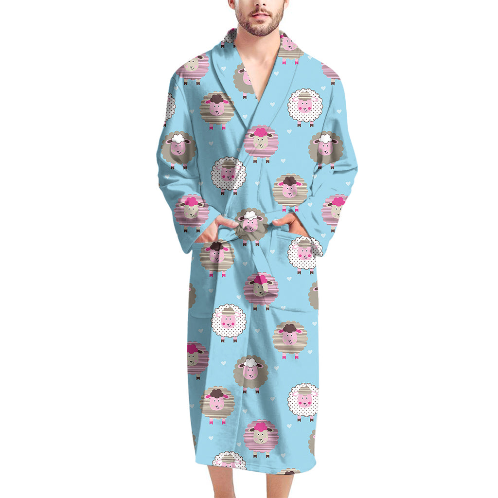 Cartoon Sheep Pattern Print Men's Bathrobe