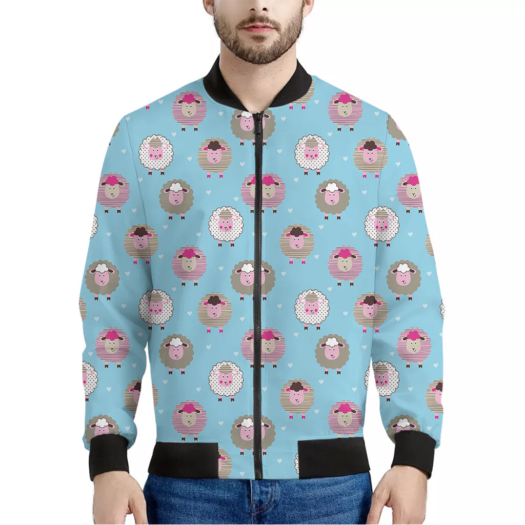 Cartoon Sheep Pattern Print Men's Bomber Jacket