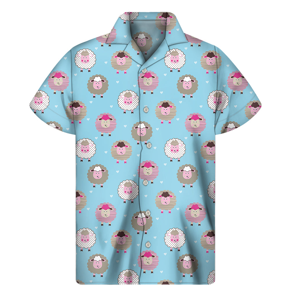 Cartoon Sheep Pattern Print Men's Short Sleeve Shirt