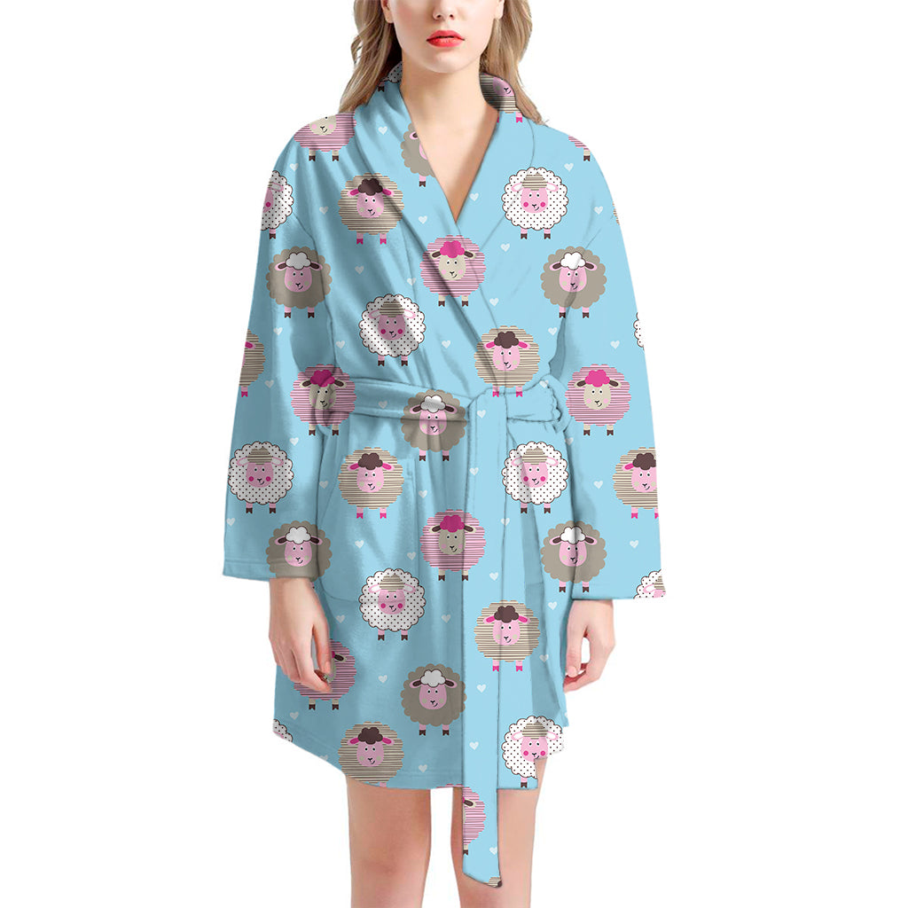 Cartoon Sheep Pattern Print Women's Bathrobe