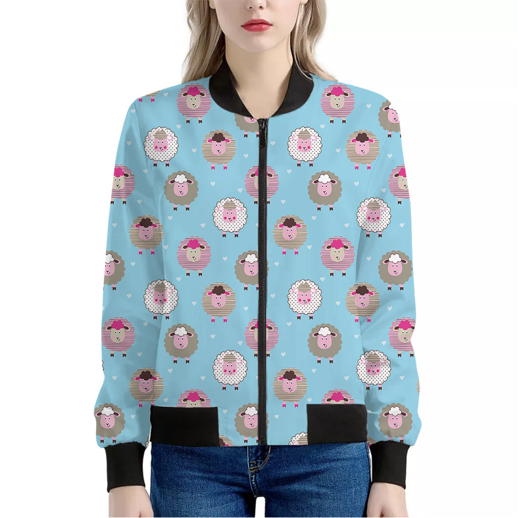 Cartoon Sheep Pattern Print Women's Bomber Jacket