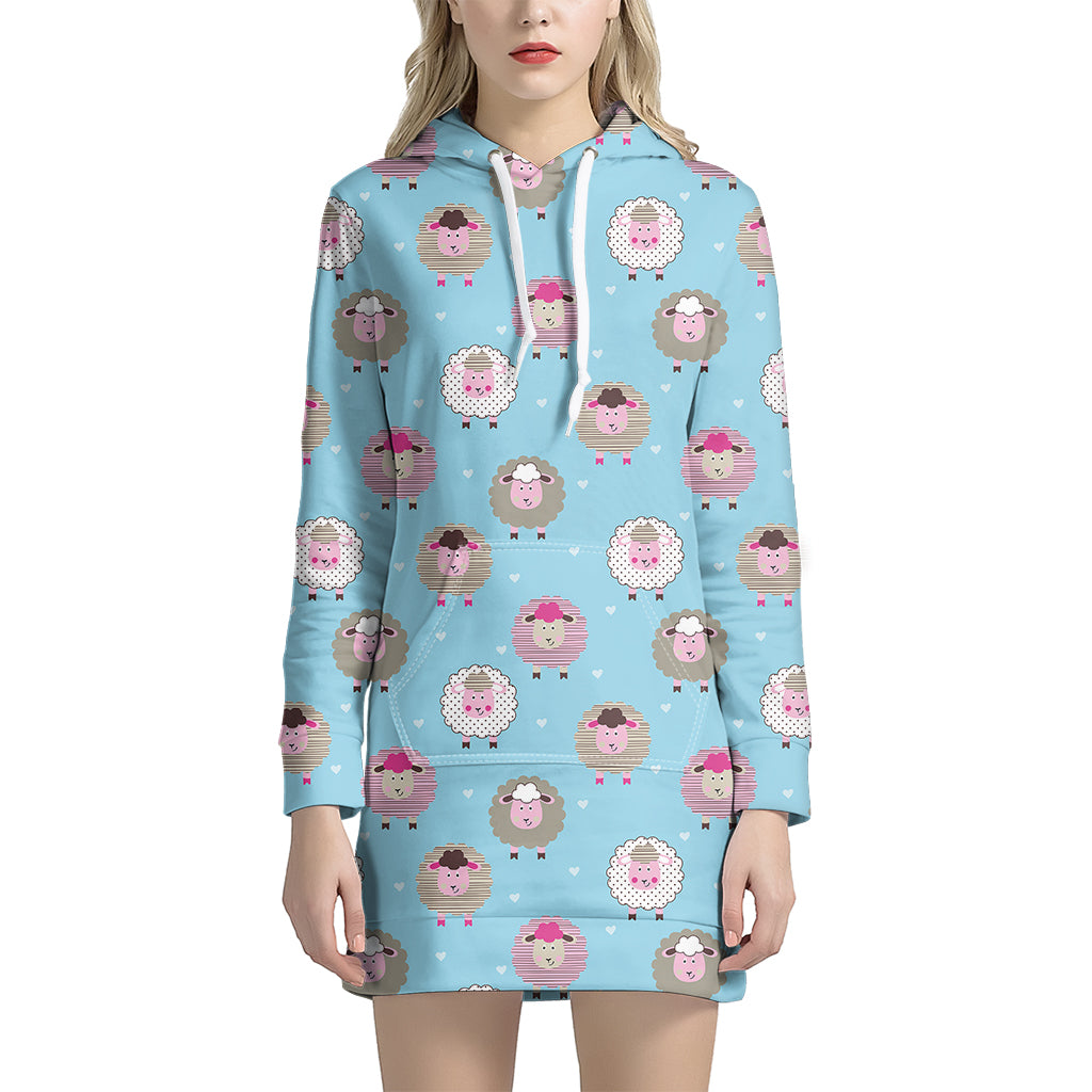 Cartoon Sheep Pattern Print Women's Pullover Hoodie Dress