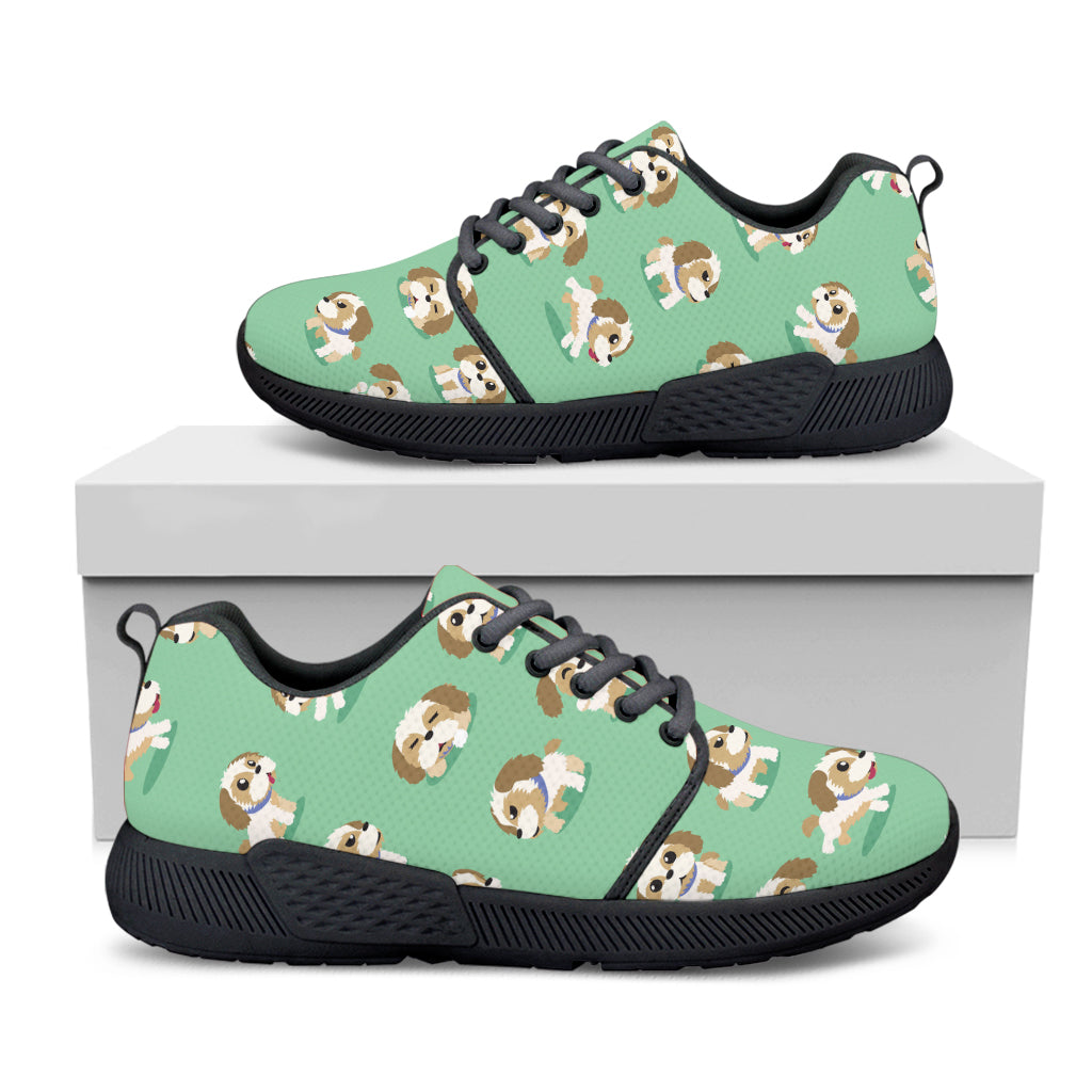 Cartoon Shih Tzu Pattern Print Black Athletic Shoes