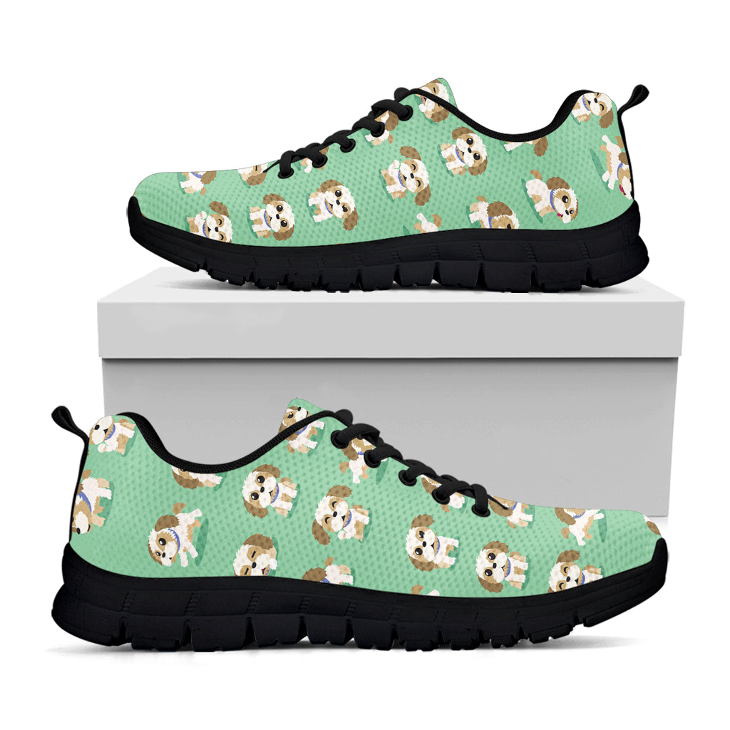 Cartoon Shih Tzu Pattern Print Black Sneakers