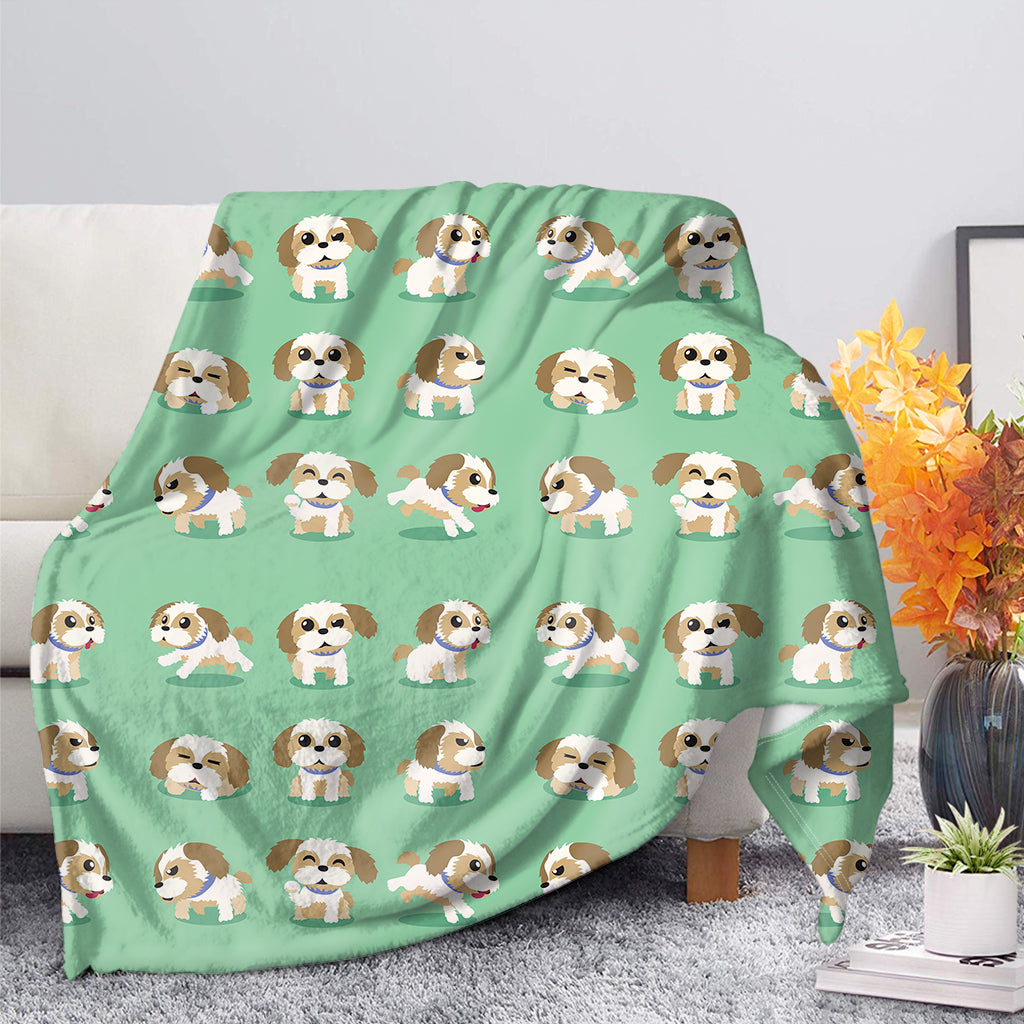 Cartoon Shih Tzu Pattern Print Blanket