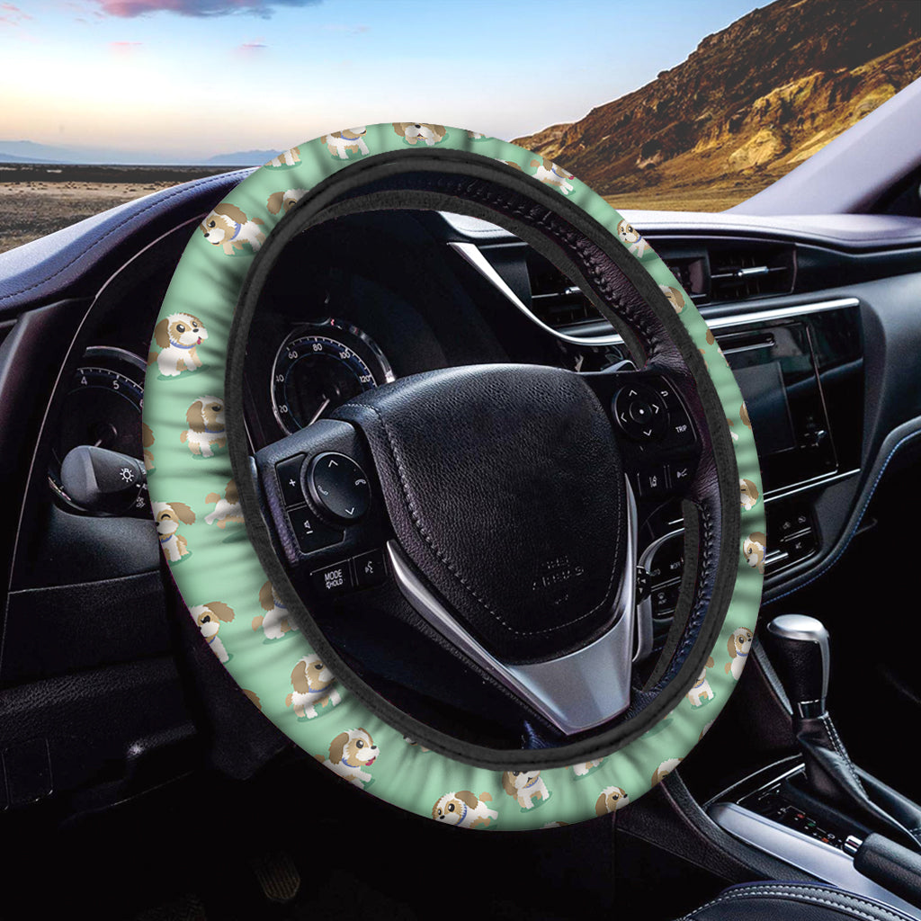 Cartoon Shih Tzu Pattern Print Car Steering Wheel Cover