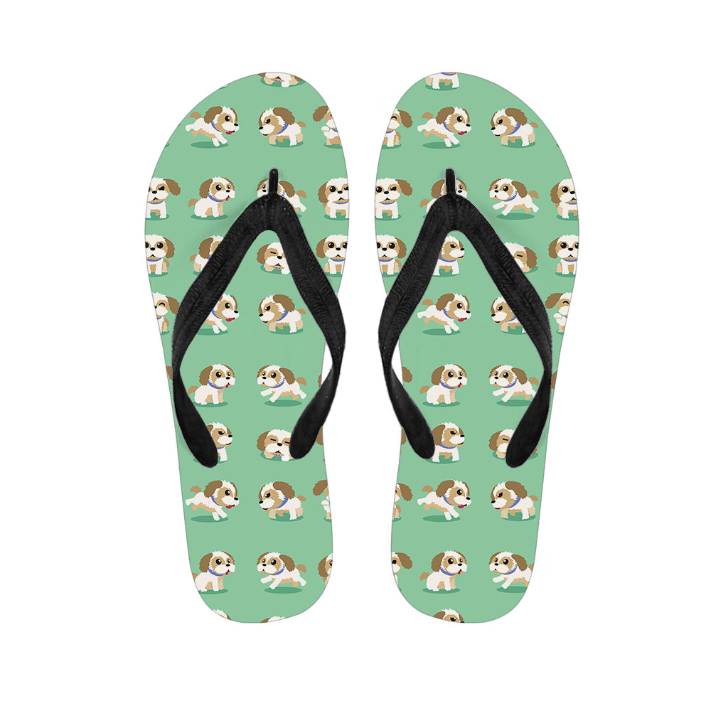 Cartoon Shih Tzu Pattern Print Flip Flops