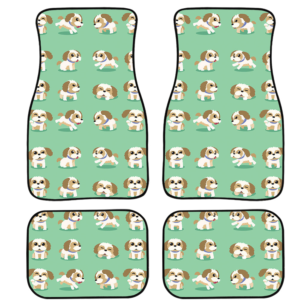 Cartoon Shih Tzu Pattern Print Front and Back Car Floor Mats