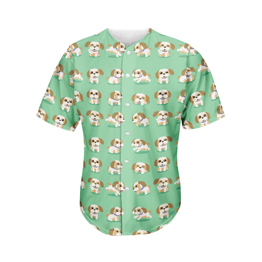 Cartoon Shih Tzu Pattern Print Men's Baseball Jersey