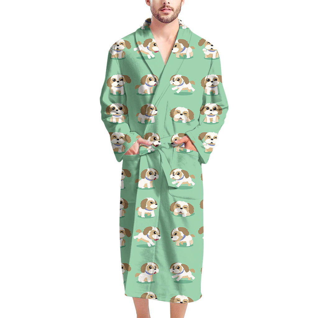 Cartoon Shih Tzu Pattern Print Men's Bathrobe