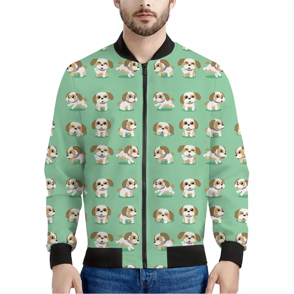 Cartoon Shih Tzu Pattern Print Men's Bomber Jacket