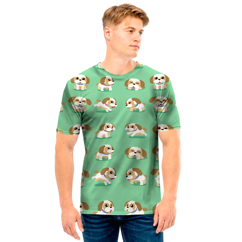 Cartoon Shih Tzu Pattern Print Men's T-Shirt