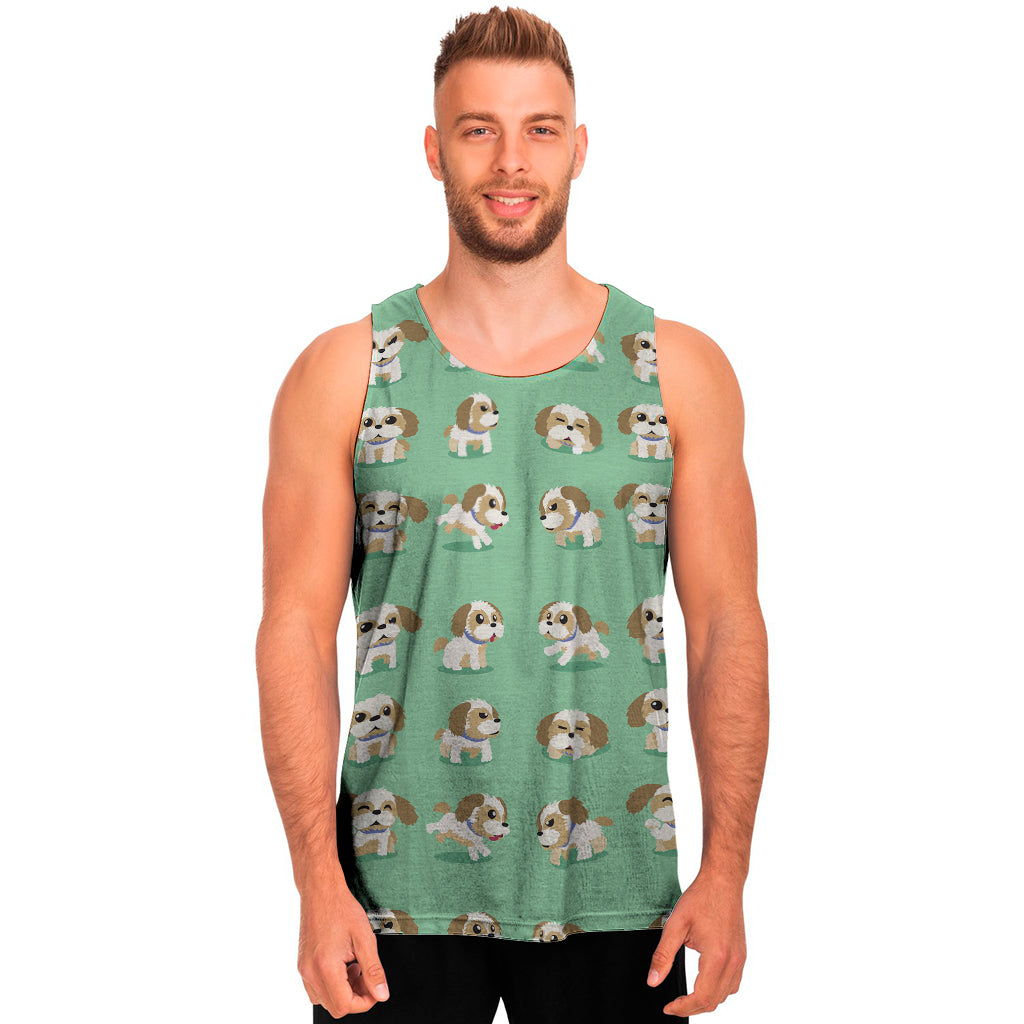 Cartoon Shih Tzu Pattern Print Men's Tank Top