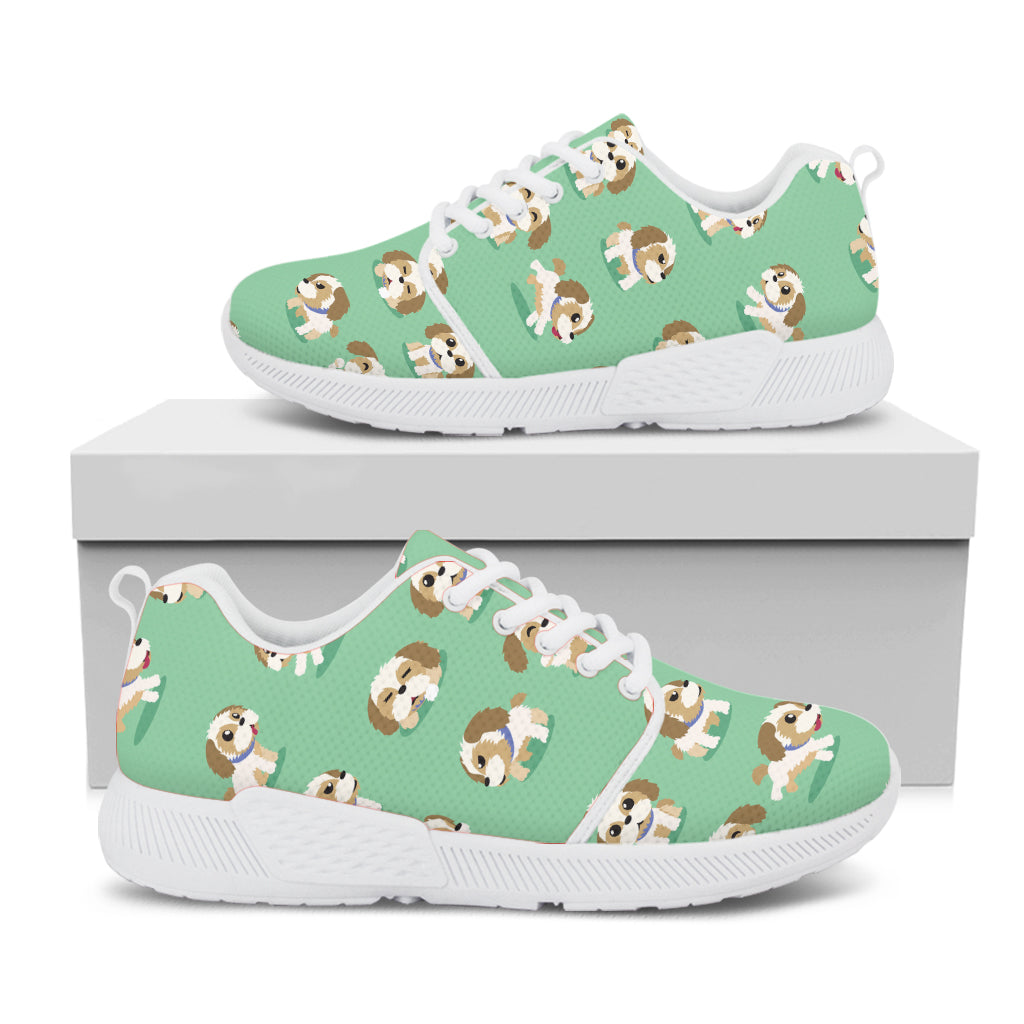 Cartoon Shih Tzu Pattern Print White Athletic Shoes