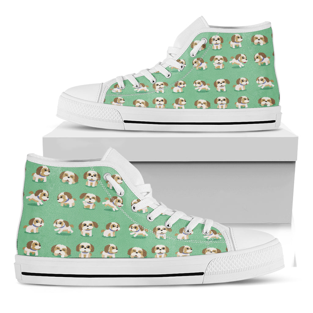 Cartoon Shih Tzu Pattern Print White High Top Shoes