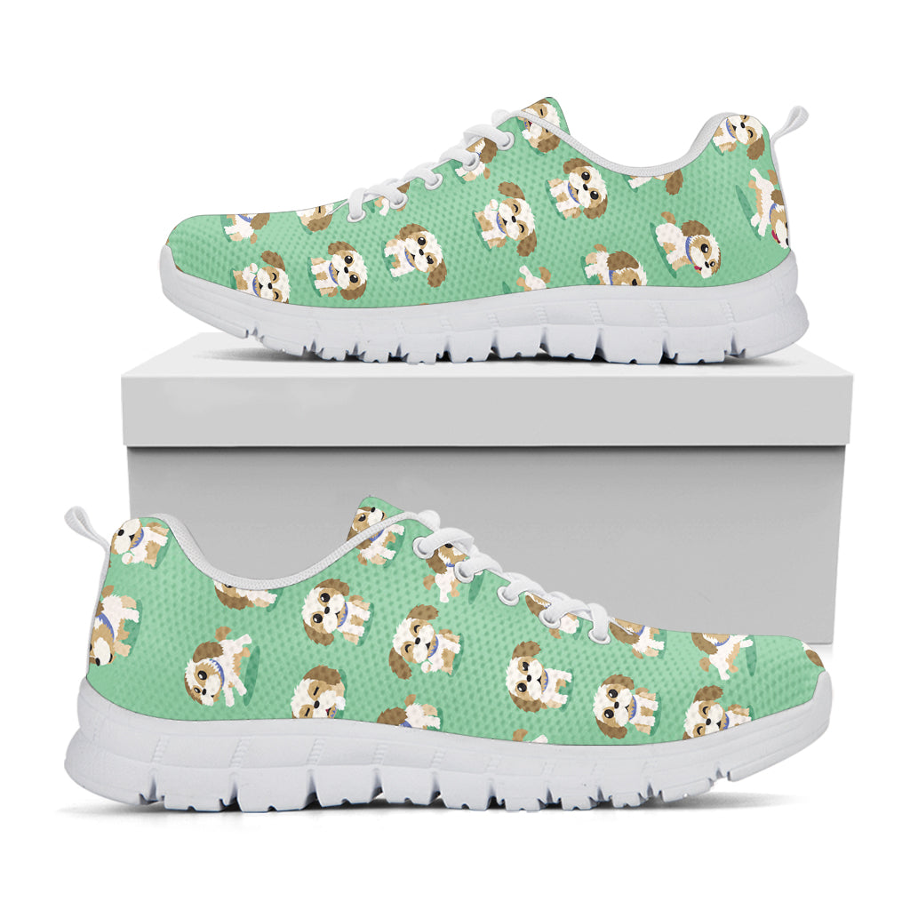 Cartoon Shih Tzu Pattern Print White Sneakers