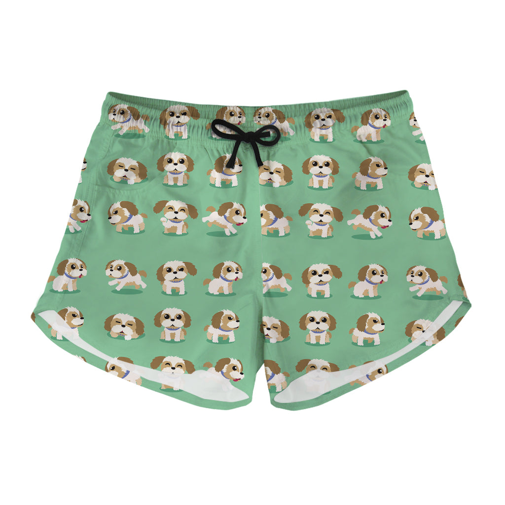 Cartoon Shih Tzu Pattern Print Women's Shorts